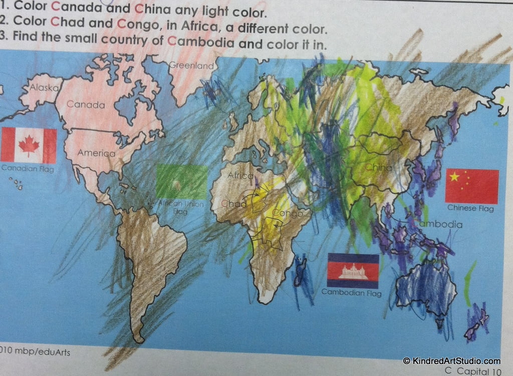 Kids colored in their maps.